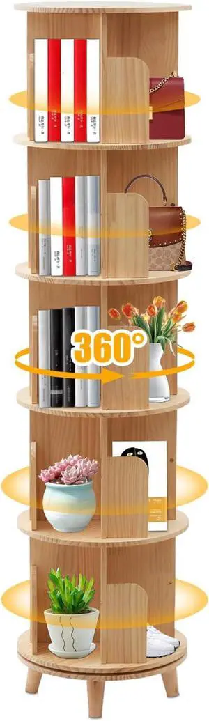 5-Tier Rotating Solid Wood Bookshelf 5-Tier Rotating Solid Wood Bookshelf