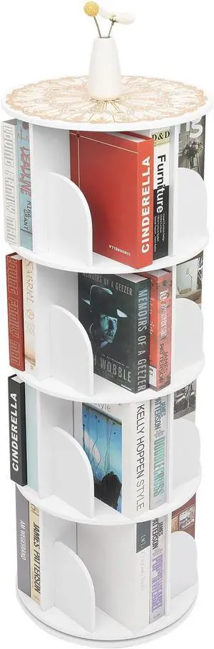 4-Tier Rotating Bookshelf, Spinning Bookcase, Revolving 360 Round Storage Carousel Study, Bedroom, L 4-Tier Rotating Bookshelf, Spinning Bookcase, Revolving 360 Round Storage Carousel Study, Bedroom, L