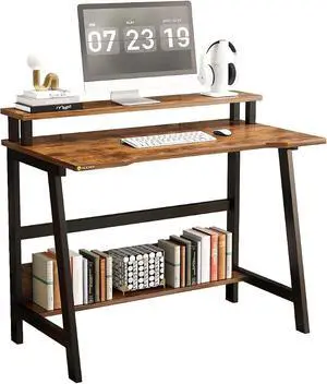 Industrial Study Table Desk Bookshelf and Metal Legs, 31.5 Inch Small Computer Writing Desk Home Off Industrial Study Table Desk Bookshelf and Metal Legs, 31.5 Inch Small Computer Writing Desk Home Off
