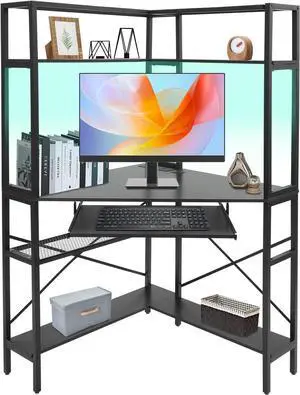 Corner Computer Desk Power Outlets, 29.5x29.5x60in Corner Computer Desk Power Outlets, 29.5x29.5x60in