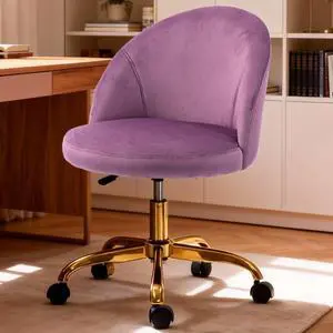 Velvet Rolling Office Chair Back and Wheels, Height Adjustable, 360 Swivel, Vanity Makeup Room (Purp Velvet Rolling Office Chair Back and Wheels, Height Adjustable, 360 Swivel, Vanity Makeup Room (Purp