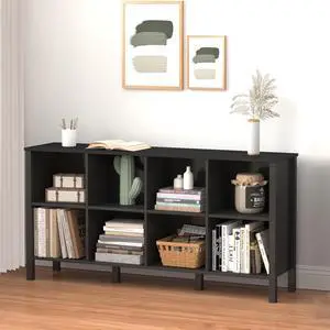 Wooden 8-Cube Bookcase, Low Storage Organizer, 59 Horizontal Black Console Legs Hallway Entryway or Wooden 8-Cube Bookcase, Low Storage Organizer, 59 Horizontal Black Console Legs Hallway Entryway or