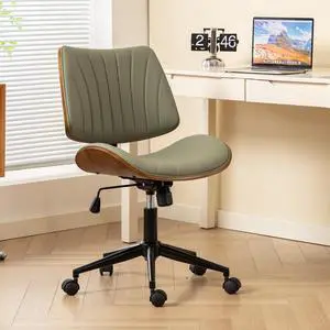 Armless Office Desk Chair Wooden Back, Adjustable Height, Swivel Wheels, Green Armless Office Desk Chair Wooden Back, Adjustable Height, Swivel Wheels, Green