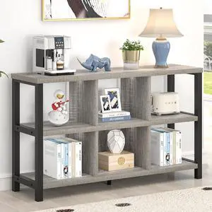 6 Cube Storage Organizer Shelf, Industrial Horizontal Low Cubby Bookcase Living Room Bedroom (Light 6 Cube Storage Organizer Shelf, Industrial Horizontal Low Cubby Bookcase Living Room Bedroom (Light