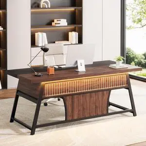 63-inch Executive Desk Storage Shelf, Large Home Office Desk Metal Frame LED 63-inch Executive Desk Storage Shelf, Large Home Office Desk Metal Frame LED