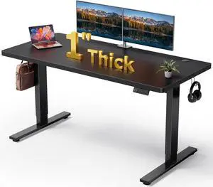 Electric Standing Desk Adjustable 60x28 Inch 1 Inch Thick Tabletop, Double Beam Frame, 3 Memory Heig Electric Standing Desk Adjustable 60x28 Inch 1 Inch Thick Tabletop, Double Beam Frame, 3 Memory Heig