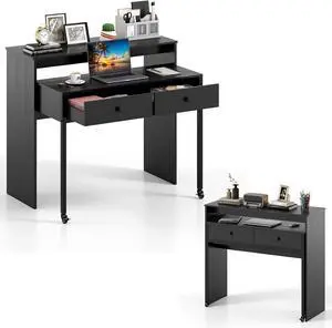 Computer Desk Hutch and Drawers, Extendable Writing Desk Pull Out Table, Monitor Stand and Rolling W Computer Desk Hutch and Drawers, Extendable Writing Desk Pull Out Table, Monitor Stand and Rolling W