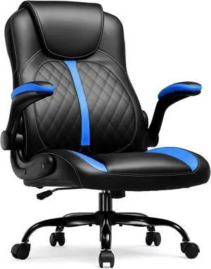 Ergonomic Office Gaming Chair Lumbar Support, Flip-Up Arms, Adjustable Height, Swivel Wheels, PU Lea Ergonomic Office Gaming Chair Lumbar Support, Flip-Up Arms, Adjustable Height, Swivel Wheels, PU Lea