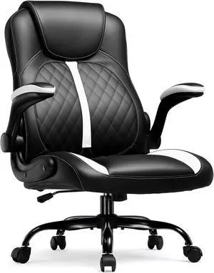 Ergonomic Desk Chair Adults Lumbar Support, Flip-Up Arms, Adjustable Height, Swivel Wheels, PU Leath Ergonomic Desk Chair Adults Lumbar Support, Flip-Up Arms, Adjustable Height, Swivel Wheels, PU Leath
