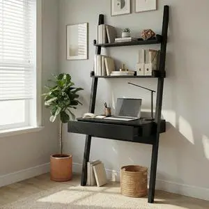 Home Office Desk Ladder Shelf, Drawer, and Storage Shelves Bedroom Study Home Office Desk Ladder Shelf, Drawer, and Storage Shelves Bedroom Study