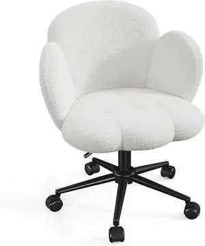 Fleece Petal Desk Chair Height Adjustable 360° Swivel Bedroom Dorm, White Fleece Petal Desk Chair Height Adjustable 360° Swivel Bedroom Dorm, White