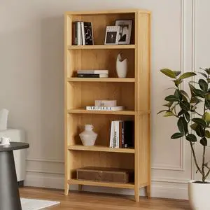71" Tall Bookshelf, 5 Tier Rectangular Bookcase Mid Century Modern Kitchen Pantry Storage Cabinet with Adjustable Shelves Display Cupboard for Living Room Home Office, Natural Oak 71" Tall Bookshelf, 5 Tier Rectangular Bookcase Mid Century Modern Kitchen Pantry Storage Cabinet with Adjustable Shelves Display Cupboard for Living Room Home Office, Natural Oak