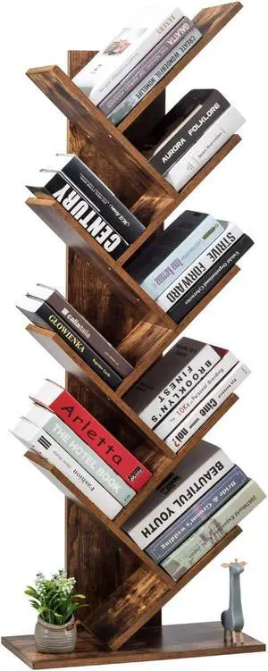 55-Inch Tree Bookshelf, 9-Shelf Free Standing Tree Bookcase, Bookshelves for Home Living Room Office Children Room, Display Stand for CDs/Albums/Books, w/Anti-toppling Device (Rustic Brown) 55-Inch Tree Bookshelf, 9-Shelf Free Standing Tree Bookcase, Bookshelves for Home Living Room Office Children Room, Display Stand for CDs/Albums/Books, w/Anti-toppling Device (Rustic Brown)