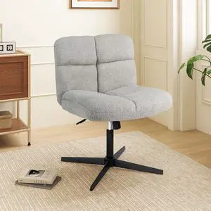 Criss Cross Chair, Armless Cross Legged Office Chair, Faux Fur Adjustable Swivel Ergonomic Desk Seat No Wheels, Modern Wide Makeup Task Vanity Chair for Home, Light Gray Criss Cross Chair, Armless Cross Legged Office Chair, Faux Fur Adjustable Swivel Ergonomic Desk Seat No Wheels, Modern Wide Makeup Task Vanity Chair for Home, Light Gray