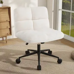 Criss Cross Chair with Wheels, Faux Fur Cross Legged Office Chair, Armless Wide Desk Chair, Height Adjustable Fabric Swivel Task Chair, Modern Boucle Vanity Chair for Bedroom, Study, Beige Criss Cross Chair with Wheels, Faux Fur Cross Legged Office Chair, Armless Wide Desk Chair, Height Adjustable Fabric Swivel Task Chair, Modern Boucle Vanity Chair for Bedroom, Study, Beige