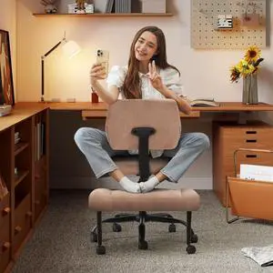 Cross Legged Office Chair with Wheels, Criss Cross Chair with Wider Thicken Seat, ADHD Meditation Chair with Adjustable Footstool for Adults, Yoga Office Chair, Fabric Brown Cross Legged Office Chair with Wheels, Criss Cross Chair with Wider Thicken Seat, ADHD Meditation Chair with Adjustable Footstool for Adults, Yoga Office Chair, Fabric Brown
