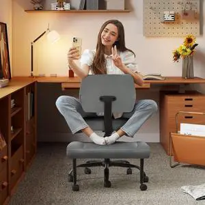 Cross Legged Office Chair with Wheels, Criss Cross Chair with Wider Thicken Seat, ADHD Meditation Chair with Adjustable Footstool for Adults, Yoga Office Chair, PU Grey Cross Legged Office Chair with Wheels, Criss Cross Chair with Wider Thicken Seat, ADHD Meditation Chair with Adjustable Footstool for Adults, Yoga Office Chair, PU Grey