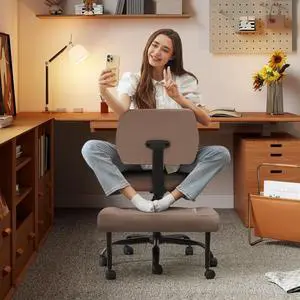 Cross Legged Office Chair with Wheels, Criss Cross Chair with Wider Thicken Seat, ADHD Meditation Chair with Adjustable Footstool for Adults, Yoga Office Chair, PU Brown Cross Legged Office Chair with Wheels, Criss Cross Chair with Wider Thicken Seat, ADHD Meditation Chair with Adjustable Footstool for Adults, Yoga Office Chair, PU Brown