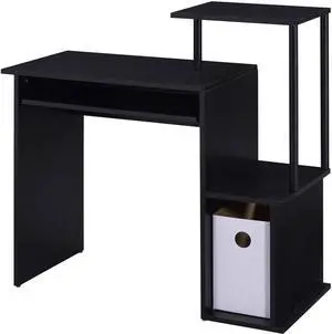 Lyphre Wooden Rectangle Top Computer Desk with Keyboard Tray in Black Lyphre Wooden Rectangle Top Computer Desk with Keyboard Tray in Black