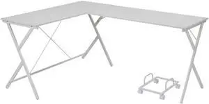 Demas Wooden Top L-Shaped Computer Desk with Computer Holder in White Demas Wooden Top L-Shaped Computer Desk with Computer Holder in White
