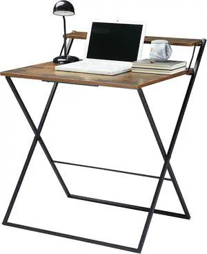 Foldable 2 Tier Compact Computer Desk, Wood/Black Foldable 2 Tier Compact Computer Desk, Wood/Black