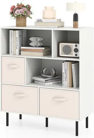 6-Cube Bookcase, 3-Tier Wooden Storage Cabinet with 3 Removable Folding Fabric Drawers & 2 Anti-tip Devices, Open Freestanding Bookshelf Display Cabinet Organizer for Home Office (White) 6-Cube Bookcase, 3-Tier Wooden Storage Cabinet with 3 Removable Folding Fabric Drawers & 2 Anti-tip Devices, Open Freestanding Bookshelf Display Cabinet Organizer for Home Office (White)