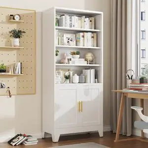 71" Tall Bookshelves and Bookcases with Doors, 6 Tier Metal Bookcase with Storage and Adjustable Shelf, Floor Standing Display Storage Shelves for Home, Office, Living Room 71" Tall Bookshelves and Bookcases with Doors, 6 Tier Metal Bookcase with Storage and Adjustable Shelf, Floor Standing Display Storage Shelves for Home, Office, Living Room