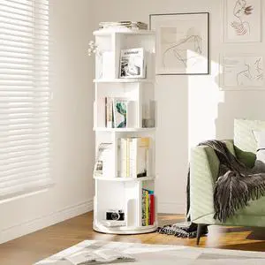 Rotating Bookcase 360° Free, Rotating Shelf Office Shelf White, for Living Room, Study, Office, as Room Divider, 4 Levels Rotating Bookcase 360° Free, Rotating Shelf Office Shelf White, for Living Room, Study, Office, as Room Divider, 4 Levels