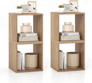 Stackable 2 Cube Storage Organizer Set of 2, Freestanding Cubby Storage Bookcase with Anti-toppling Device, 2-Tier Bookshelf, Combinable Record Player Stand for Living Room Study (2, Natural) Stackable 2 Cube Storage Organizer Set of 2, Freestanding Cubby Storage Bookcase with Anti-toppling Device, 2-Tier Bookshelf, Combinable Record Player Stand for Living Room Study (2, Natural)