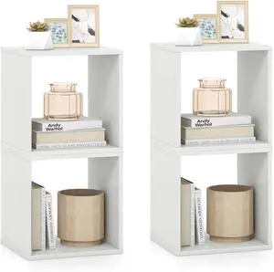 Stackable 2 Cube Storage Organizer Set of 2, Freestanding Cubby Storage Bookcase with Anti-toppling Device, 2-Tier Bookshelf, Combinable Record Player Stand for Living Room Study (2, White) Stackable 2 Cube Storage Organizer Set of 2, Freestanding Cubby Storage Bookcase with Anti-toppling Device, 2-Tier Bookshelf, Combinable Record Player Stand for Living Room Study (2, White)