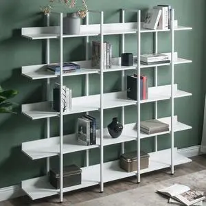 5 Tier Open Bookshelf, Tall 5 Tier Bookshelf, Organizer for Bedroom, Mid Century Modern, Farmhouse Open Bookshelf, Vintage Industrial Style Shelf with Metal Frame, White 5 Tier Open Bookshelf, Tall 5 Tier Bookshelf, Organizer for Bedroom, Mid Century Modern, Farmhouse Open Bookshelf, Vintage Industrial Style Shelf with Metal Frame, White