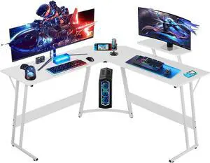 51 inch L Shaped Gaming Desk, Computer Desk for Bedroom, White L shaped Desk for Gaming,Home Office Desks with Detachable Monitor Stand, Corner Desk for Small Place,Large,Carbon Fiber,White desk 51 inch L Shaped Gaming Desk, Computer Desk for Bedroom, White L shaped Desk for Gaming,Home Office Desks with Detachable Monitor Stand, Corner Desk for Small Place,Large,Carbon Fiber,White desk