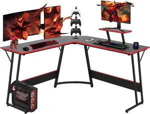51 inch L Shaped Gaming Desk, Computer Desk for Bedroom, Black L shaped Desk for Gaming,Home Office Desks with Detachable Monitor Stand, Corner Desk for Small Place,Large,Carbon Fiber,Black desk 51 inch L Shaped Gaming Desk, Computer Desk for Bedroom, Black L shaped Desk for Gaming,Home Office Desks with Detachable Monitor Stand, Corner Desk for Small Place,Large,Carbon Fiber,Black desk