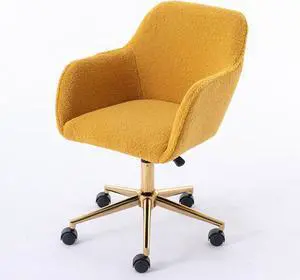 Modern Teddy Vanity Chair with Back, 360 Swivel Comfy Office Chair with Height-Adjustable, Gold Metal Legs&Wheels, Cute Desk Chair for Women,Girls (Yellow-1) Modern Teddy Vanity Chair with Back, 360 Swivel Comfy Office Chair with Height-Adjustable, Gold Metal Legs&Wheels, Cute Desk Chair for Women,Girls (Yellow-1)