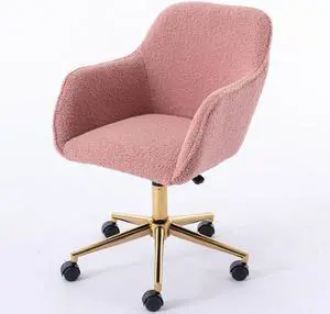 Modern Teddy Vanity Chair with Back, 360 Swivel Comfy Office Chair with Height-Adjustable, Gold Metal Legs&Wheels, Cute Desk Chair for Women,Girls (Pink-1) Modern Teddy Vanity Chair with Back, 360 Swivel Comfy Office Chair with Height-Adjustable, Gold Metal Legs&Wheels, Cute Desk Chair for Women,Girls (Pink-1)