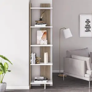 Alice 67" Tall Corner Bookcase/Bookshelf Shelving Unit (White/Cordoba) Alice 67" Tall Corner Bookcase/Bookshelf Shelving Unit (White/Cordoba)