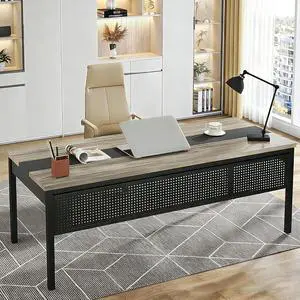 70.8-Inch Executive Desk, Large Office Computer Desk Workstation, Modern Simple Style Laptop Desk Study Writing Table Business Furniture for Home Office (Grey and Black) 70.8-Inch Executive Desk, Large Office Computer Desk Workstation, Modern Simple Style Laptop Desk Study Writing Table Business Furniture for Home Office (Grey and Black)