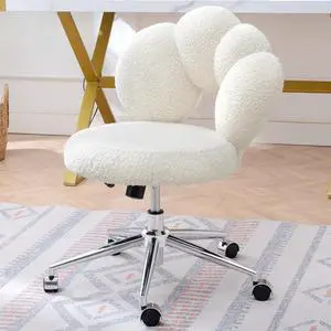 White Cute Vanity Chairs with Backs & Wheels, Swivel Rolling Makeup Vanity Chair with Adjustable Height, Sherpa Desk Chair for Living Room Bedroom Makeup Room Office, Boucle (White) White Cute Vanity Chairs with Backs & Wheels, Swivel Rolling Makeup Vanity Chair with Adjustable Height, Sherpa Desk Chair for Living Room Bedroom Makeup Room Office, Boucle (White)