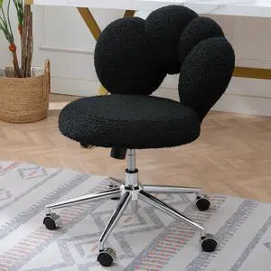 Black Cute Vanity Chairs with Backs & Wheels, Swivel Rolling Makeup Vanity Chair with Adjustable Height, Sherpa Desk Chair for Living Room Bedroom Makeup Room Office, Boucle (Black-1) Black Cute Vanity Chairs with Backs & Wheels, Swivel Rolling Makeup Vanity Chair with Adjustable Height, Sherpa Desk Chair for Living Room Bedroom Makeup Room Office, Boucle (Black-1)