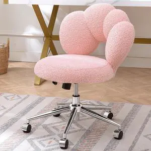 Pink Cute Vanity Chairs with Backs & Wheels, Swivel Rolling Makeup Vanity Chair with Adjustable Height, Sherpa Desk Chair for Living Room Bedroom Makeup Room Office, Boucle (Pink) Pink Cute Vanity Chairs with Backs & Wheels, Swivel Rolling Makeup Vanity Chair with Adjustable Height, Sherpa Desk Chair for Living Room Bedroom Makeup Room Office, Boucle (Pink)