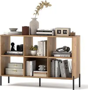 6 Cube Bookcase, 47" Long Bookshelf with 5 Metal Legs, Adjustable Shelves, Wood Cubical Storage Shelf, 31.5" Tall Freestanding Open Shelf Bookcase for Home Office Kids Room (Natural) 6 Cube Bookcase, 47" Long Bookshelf with 5 Metal Legs, Adjustable Shelves, Wood Cubical Storage Shelf, 31.5" Tall Freestanding Open Shelf Bookcase for Home Office Kids Room (Natural)