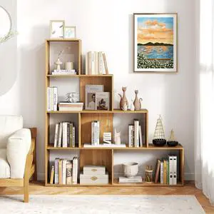 4 Tier Bookshelf, L Shaped Ladder Corner Bookshelf, 6 Cubes Stepped Etagere Bookcase, 10 Shelves Storage Display Rack for Living Room Home Office Hallway (Natural) 4 Tier Bookshelf, L Shaped Ladder Corner Bookshelf, 6 Cubes Stepped Etagere Bookcase, 10 Shelves Storage Display Rack for Living Room Home Office Hallway (Natural)