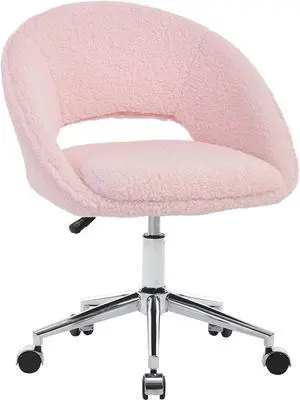 Vanity Accent Chair, Modern Cute Desk Chairs with Wheels Adjustment Height Swivel Rolling Chair Upholstered Sherpa Gold Metal Base for Makeup Living Room Bedroom,Pink Vanity Accent Chair, Modern Cute Desk Chairs with Wheels Adjustment Height Swivel Rolling Chair Upholstered Sherpa Gold Metal Base for Makeup Living Room Bedroom,Pink