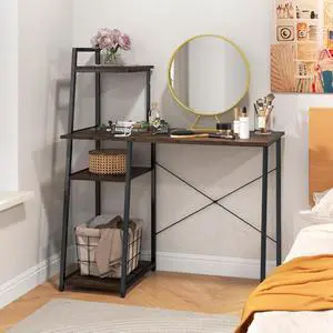 40" Computer Desk with 4-Tier Storage Shelves, Home Office Corner Desk Writing Study Workstation Table for Small Space, Brown 40" Computer Desk with 4-Tier Storage Shelves, Home Office Corner Desk Writing Study Workstation Table for Small Space, Brown