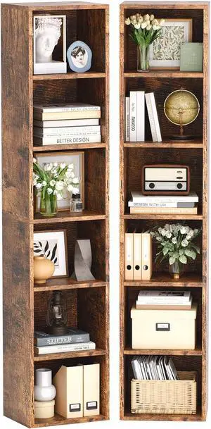 6-Tier Bookshelf 71.5'' Tall Narrow Set of 2 Modern Corner Bookcase Cube Display Rack Compact with Storage Space CD Storage Cabinet for Home Office (Brown, 2 Pack) 6-Tier Bookshelf 71.5'' Tall Narrow Set of 2 Modern Corner Bookcase Cube Display Rack Compact with Storage Space CD Storage Cabinet for Home Office (Brown, 2 Pack)