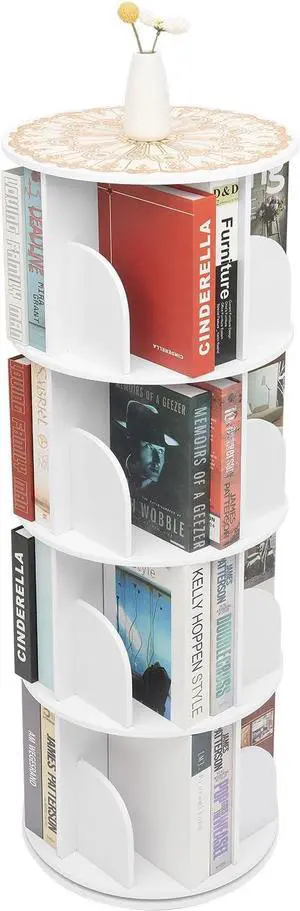 Rotating Bookshelf, 4 Tier Spinning Bookcase with Baffle, Revolving 360 Book Shelf Vertical Turning Round Storage Bookshelf, Book Shelf Organizer for Bedroom, Living Room, Office Study Rooms Etc Rotating Bookshelf, 4 Tier Spinning Bookcase with Baffle, Revolving 360 Book Shelf Vertical Turning Round Storage Bookshelf, Book Shelf Organizer for Bedroom, Living Room, Office Study Rooms Etc