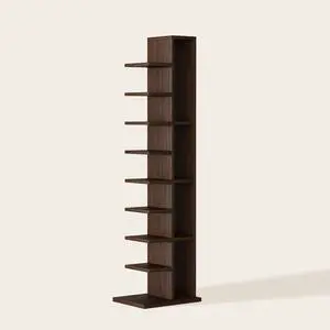 9-Tier Vertical Bookshelf with Modern Invisible Design, Walnut Brown Closed-Back Bookcase for Heavy-Duty Storage, Space-Saving Organizer for Home or Office 9-Tier Vertical Bookshelf with Modern Invisible Design, Walnut Brown Closed-Back Bookcase for Heavy-Duty Storage, Space-Saving Organizer for Home or Office