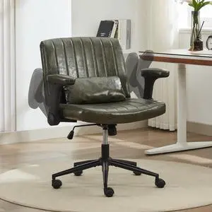 Criss Cross Office Chair with Wheels and Adjustable Flip Arms, Extra Wide Cross Legged Desk Chair with Lumbar Pillow for Home Office, Bedroom, Apartment (PU Green) Criss Cross Office Chair with Wheels and Adjustable Flip Arms, Extra Wide Cross Legged Desk Chair with Lumbar Pillow for Home Office, Bedroom, Apartment (PU Green)