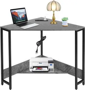 Corner Computer Desk, Triangle Computer Desk Small Space Industrial Computers Desks with USB Ports & Power Outlet for Home Office, Workstation, Living Room, Bedroom (Gray) Corner Computer Desk, Triangle Computer Desk Small Space Industrial Computers Desks with USB Ports & Power Outlet for Home Office, Workstation, Living Room, Bedroom (Gray)