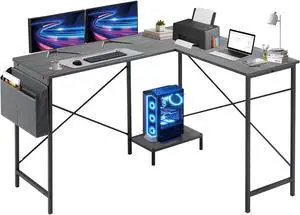 L Shaped Gaming Desk 49" Black Home Office,Bedroom Computer Table for Study Standing Executive Desk with CPU Storage Shelf & Side Bag Grey L Shaped Gaming Desk 49" Black Home Office,Bedroom Computer Table for Study Standing Executive Desk with CPU Storage Shelf & Side Bag Grey